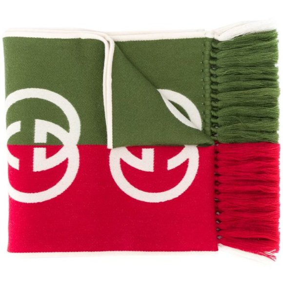 Gucci GG Print Two-toned Scarf In Green and Red New with Tags